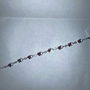 Elegant Silver and Red Heart Bracelet